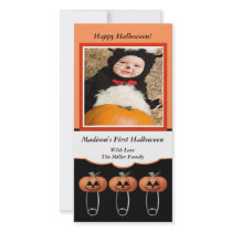 1st Halloween Pumpkin Diaper Pins Photo Card