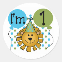 1st Lion Birthday Tshirts and Gifts Round Stickers