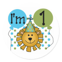 1st Lion Birthday Tshirts and Gifts Round Stickers