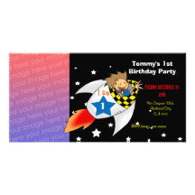 1st rocket birthday boy party invitations personalized photo card