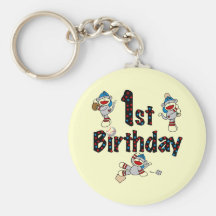 1st Sock Monkey Baseball Birthday Keychains