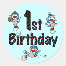 1st Sock Monkey Baseball Birthday Sticker