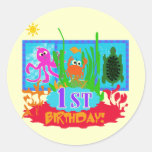 1st Undersea Adventure Birthday Tshirts Round Sticker