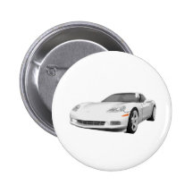 2008 Corvette: Sports Car: White Finish: Pinback Buttons