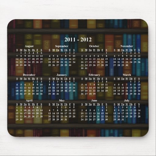 2011-2012 Library Books Teacher School Calendar Mouse Pads