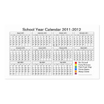 2011 - 2012 School Calendar (Colour Dates) Planner Business Card Templates