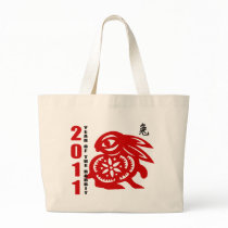 2011 Chinese Paper Cut Year of The Rabbit Tote Bags