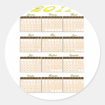 2011 Year at a Glance Calendar Round Sticker