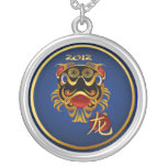 2012 Black 'n Gold Chinese Dragon Face Necklaces