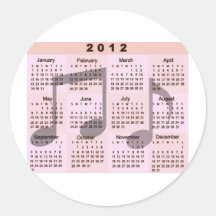 2012 Calendar Musical Notes Rosetone print Round Sticker