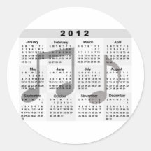 2012 Calendar with Musical Notes print Round Stickers