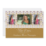 2012 Gold vintage floral 3 photo graduation party invitations