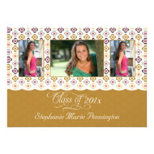 2012 Gold vintage floral 3 photo graduation party Invitations