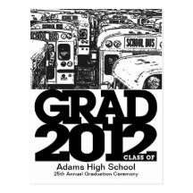 2012 Graduation Announcement Postcard School Bus 1