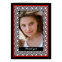 2012 Trendy damask black red thank you photo card