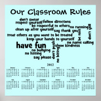 2012 Year Calendar Our School Classroom Rules Print