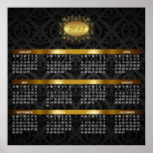 2013 Calendar with Black Damask & Gold Luxury Posters