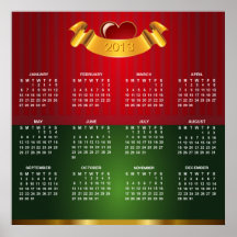 2013 Calendar with Gold Red Green Luxury Texture Poster