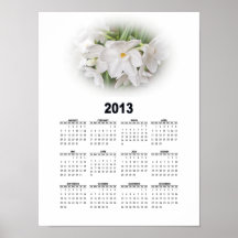 2013 Floral Wall Calendar - White on White Poster
