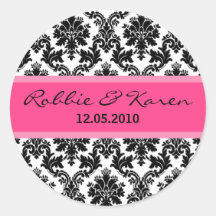 20 - 1.50" Black Damask & Hot Pink Favour Stickers