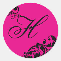 20 - 1.5  Envelope Seal Hot Pink Black Floral Stickers