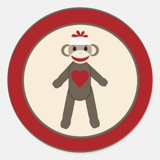 20 - 1.5"  Envelope Seal Red Sock Monkey Stickers