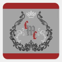 20 - 1.5" Envelope Sticker Crimson Red Ornate Embe