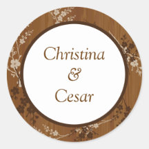 20 - 1.5" Favor Stickers Wooden Plank Floral Weddi