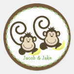 20 Customizable Cupcake Toppers Twin Silly Monkeys Stickers
