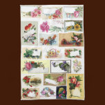 20 Floral Victorian Trade Cards Collage kitchen towels