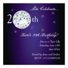 20th Purple Disco Ball Party Invitation