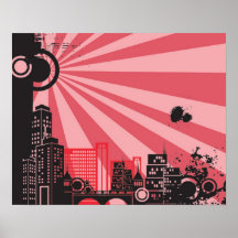 20x16 Abstract Red City Wall Art Posters