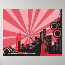 20x16 Abstract Red City Wall Art Print