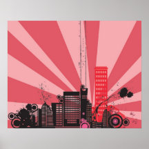 20x16 Abstract Red City Wall Art Print