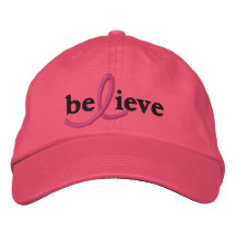 ($21.95) Believe Breast Cancer Ribbon Hat Embroidered Hat