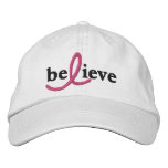 ($21.95) Believe Breast Cancer Ribbon Hat embroidered hats