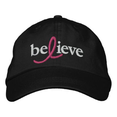 ($21.95) Believe Breast Cancer Ribbon Hat Embroidered Hats by ShoutOut