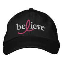 ($21.95) Believe Breast Cancer Ribbon Hat Embroidered Hats