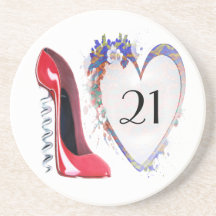 21st Birthday Coaster with Corkscrew Red Stiletto 