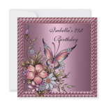 21st Birthday Elegant Floral Butterfly Pink invitations