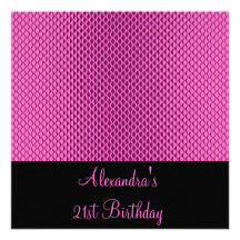 21st Birthday Glam Hot Pink Metal Glitter Event Personalized Announcement