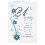 21st birthday in teal with flowers and butterfly greeting card