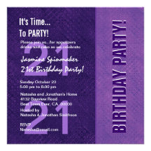 21st Birthday Modern Purple B409 Custom Invitations
