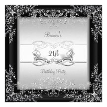 21st Birthday Party Elegant Silver Black Floral Custom Invite