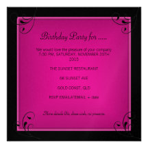21st Birthday Party Glamourous Hot Pink Black Personalized Invitation