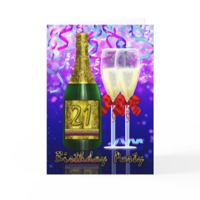 21st Birthday Party Invitation - Champagne And Gla Greeting Cards by moonlake