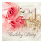 21st Birthday party invitation, roses and pearls