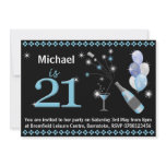 21st Birthday Party Invitations - Black & Blue