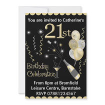 21st Birthday Party Invitations - Black & Gold
