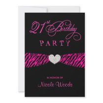 21st Birthday Party Invitations - Hot Pink Zebra